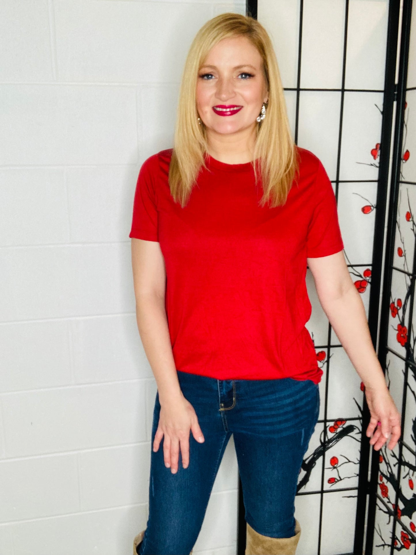 Super Soft Crimson Drop Sleeve tee