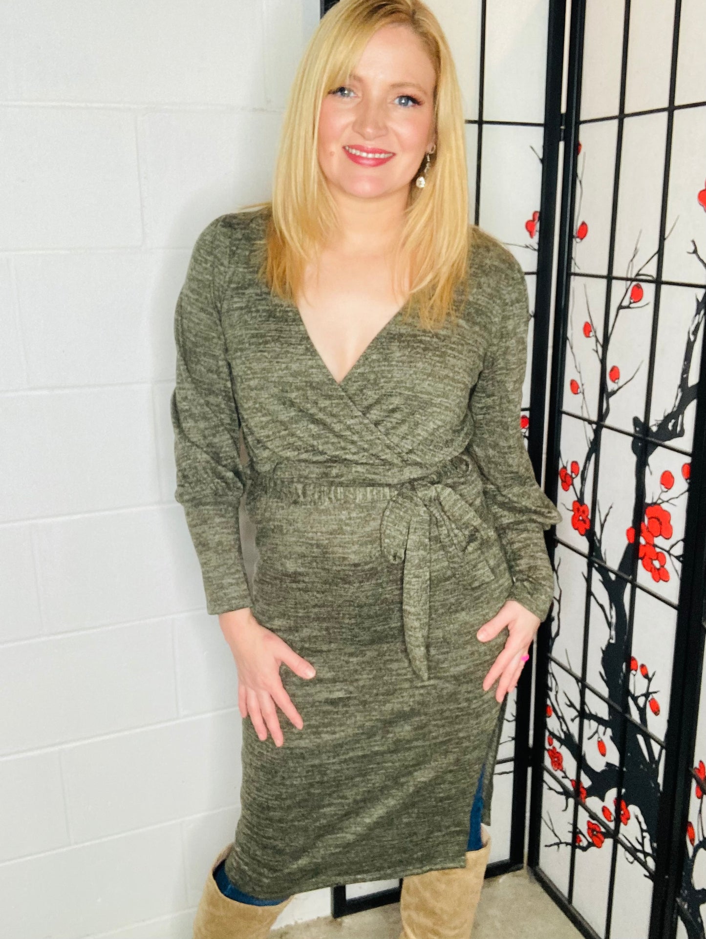 Olive faux Wrap Dress