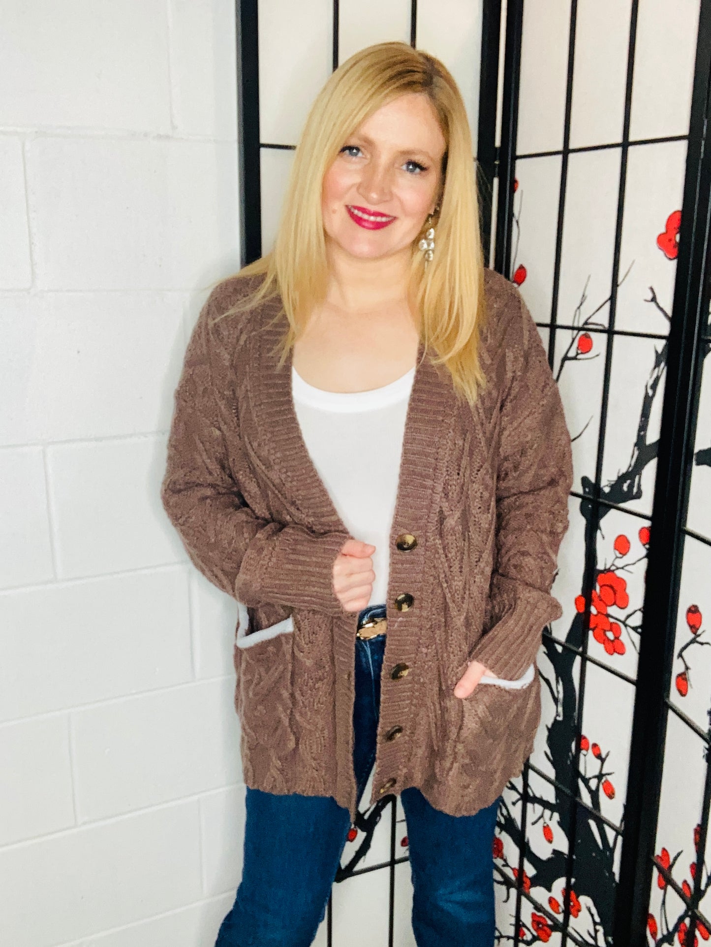 Brown button down boyfriend cardigan