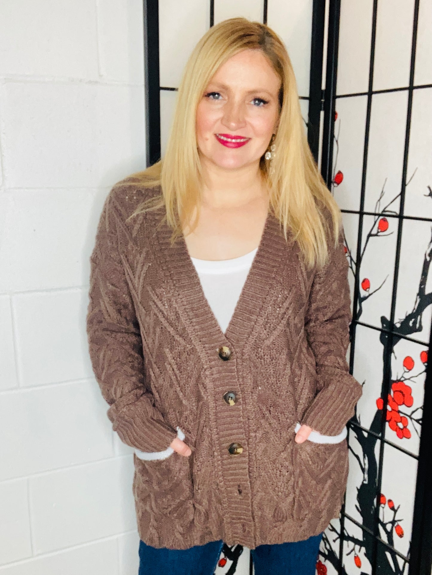 Brown button down boyfriend cardigan