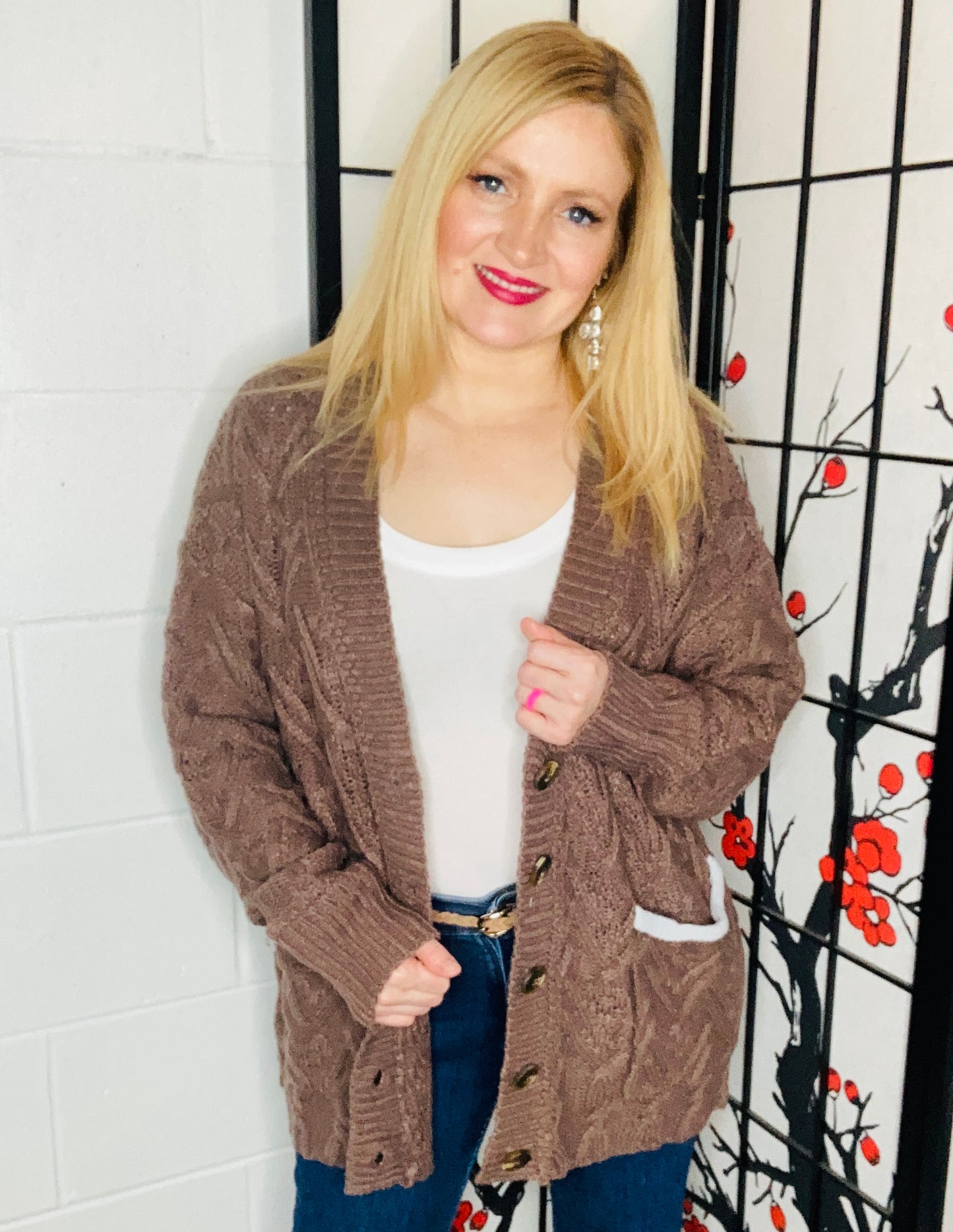 Brown button down boyfriend cardigan