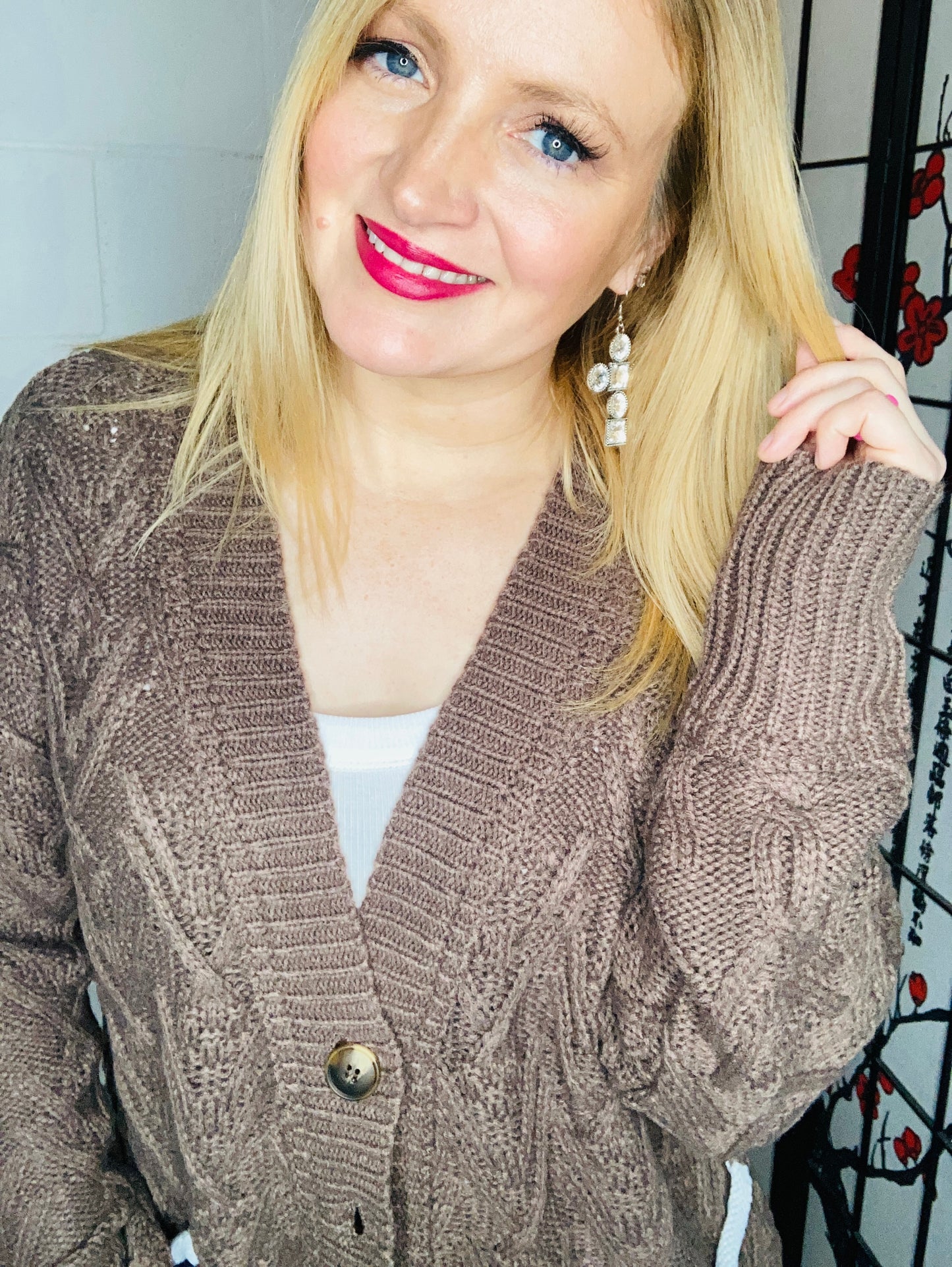 Brown button down boyfriend cardigan