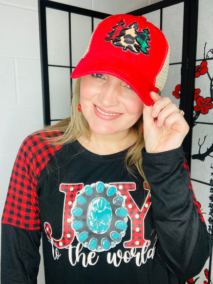 Red Holiday Tree Graphic Cap