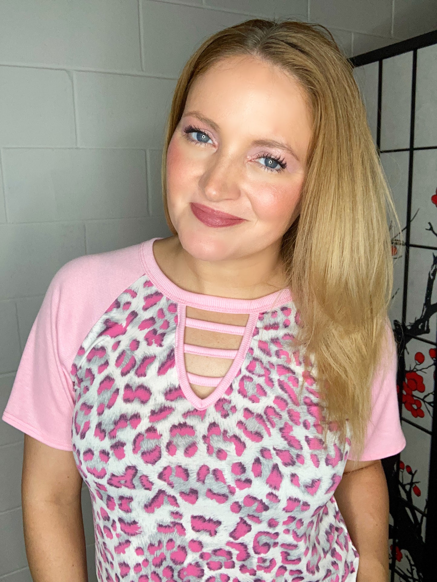 Hot pink Leopard Raglan Tee