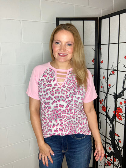 Hot pink Leopard Raglan Tee