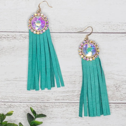 Turquoise Fringe Iridescent Earrings