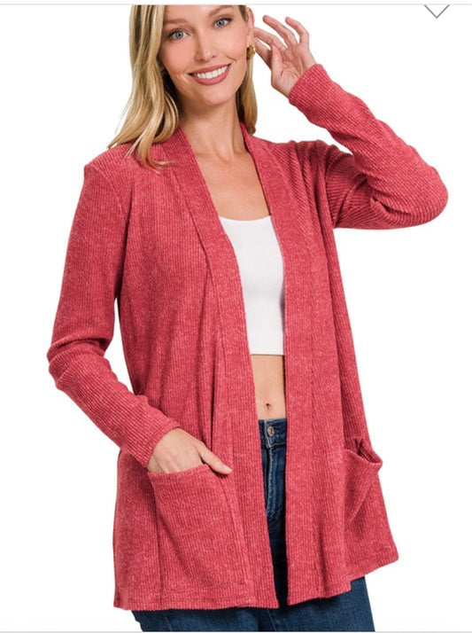 Faded Red heather ribbed sweater cardi