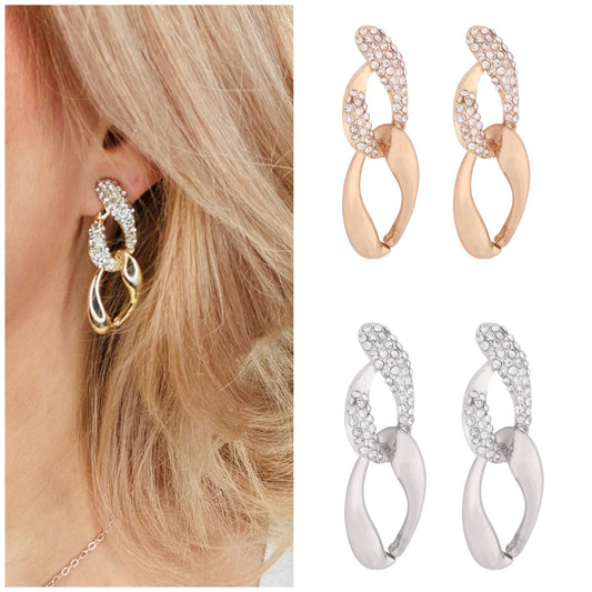 Zirconia inset link earrings