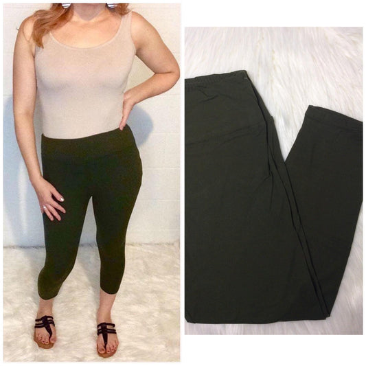 Capri Leggings-Olive high waisted/yoga waistband