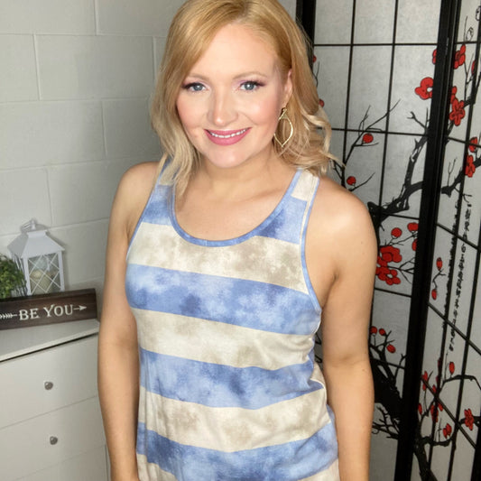 Blue and light taupe Tie dye racer back tank