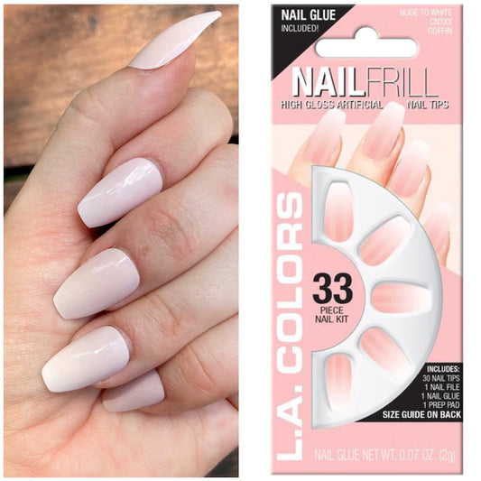 LA Colors Nail Frill artificial glue on nails -Nude to white ombré