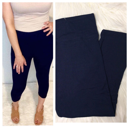 Capri Leggings-Navy high waisted/yoga waistband